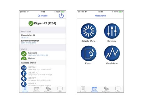 App zur Bedienung, Programmierung, Justierung und zum Auslesen von SEBA-Datenloggern