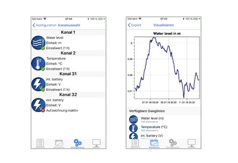 App zur Bedienung, Programmierung, Justierung und zum Auslesen von SEBA-Datenloggern